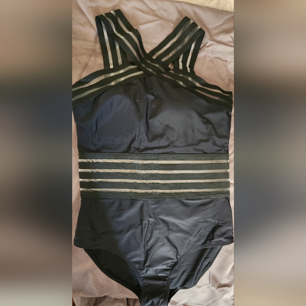 Black Striped One-Piece Swimsuit